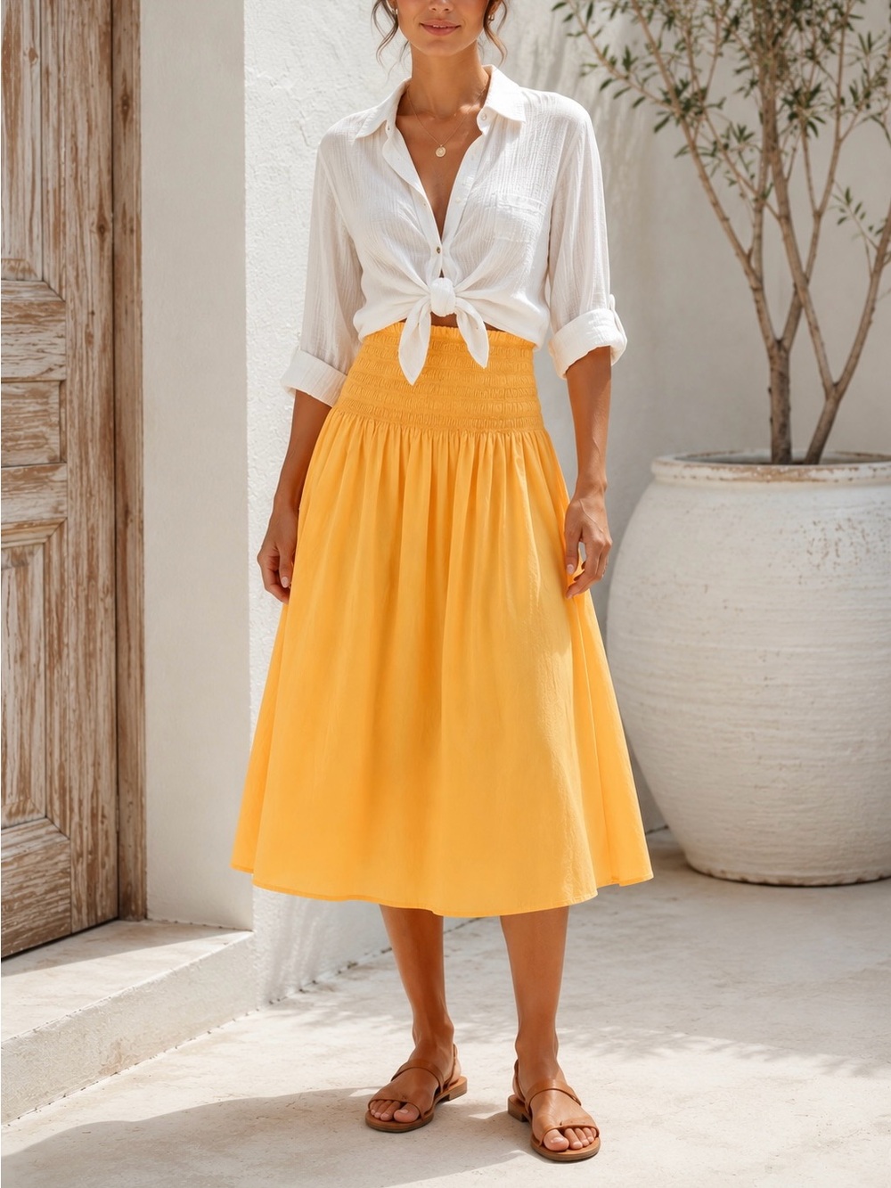 Rails Selena Marigold Yellow Smocked Midi Skirt Dress NWT S